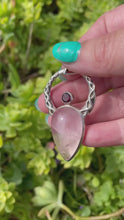 Load and play video in Gallery viewer, 925 Sterling Silver Rose Quartz &amp; Garnet Celtic Angel Pendant
