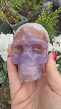 Load and play video in Gallery viewer, Amethyst and Crazy Lace Agate Skull Carving from Mexico
