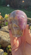 Load and play video in Gallery viewer, Amethyst and Crazy Lace Agate Skull Carving from Mexico
