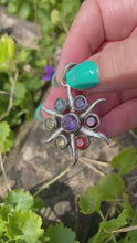 Load and play video in Gallery viewer, Silver Chakra Sun Pendant with Faceted Stones
