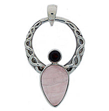 Load image into Gallery viewer, 925 Sterling Silver Rose Quartz &amp; Garnet Celtic Angel Pendant
